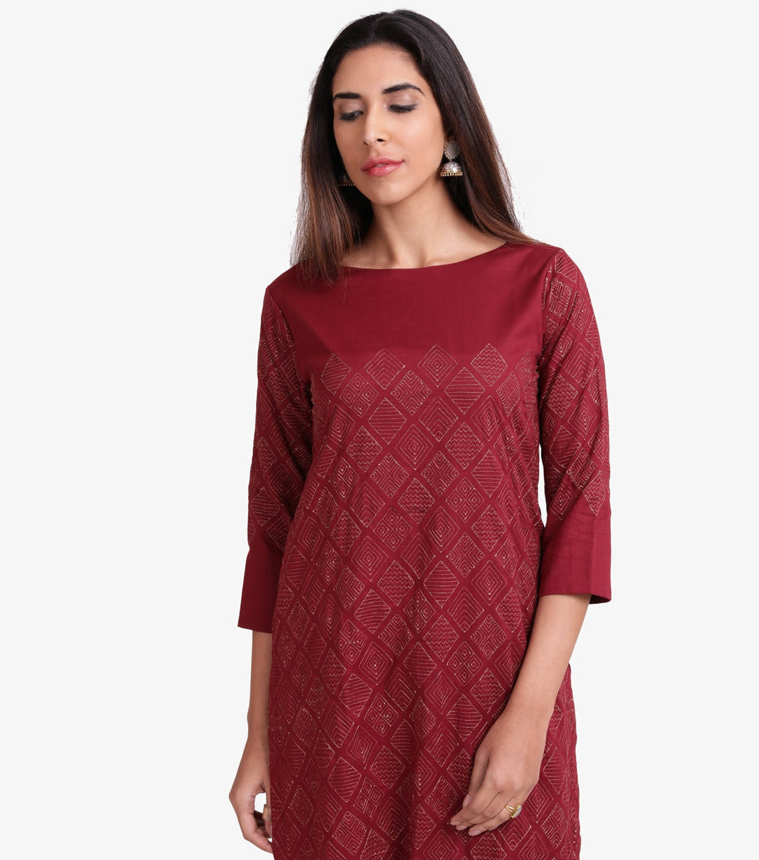 Maroon Embroidered Cambric Kurta & Dupatta Set