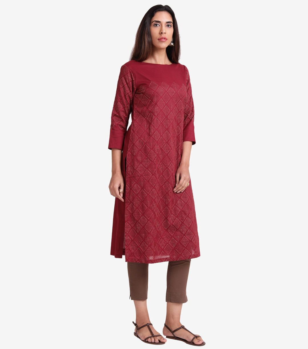 Maroon Embroidered Cambric Kurta & Dupatta Set