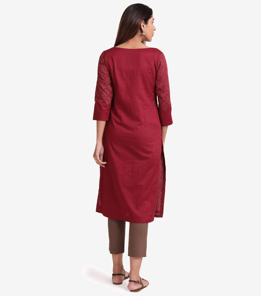 Maroon Embroidered Cambric Kurta & Dupatta Set