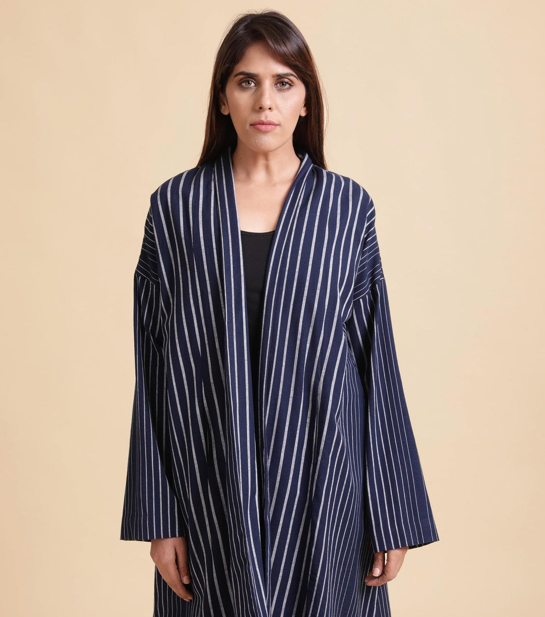 Blue striped cotton long coat