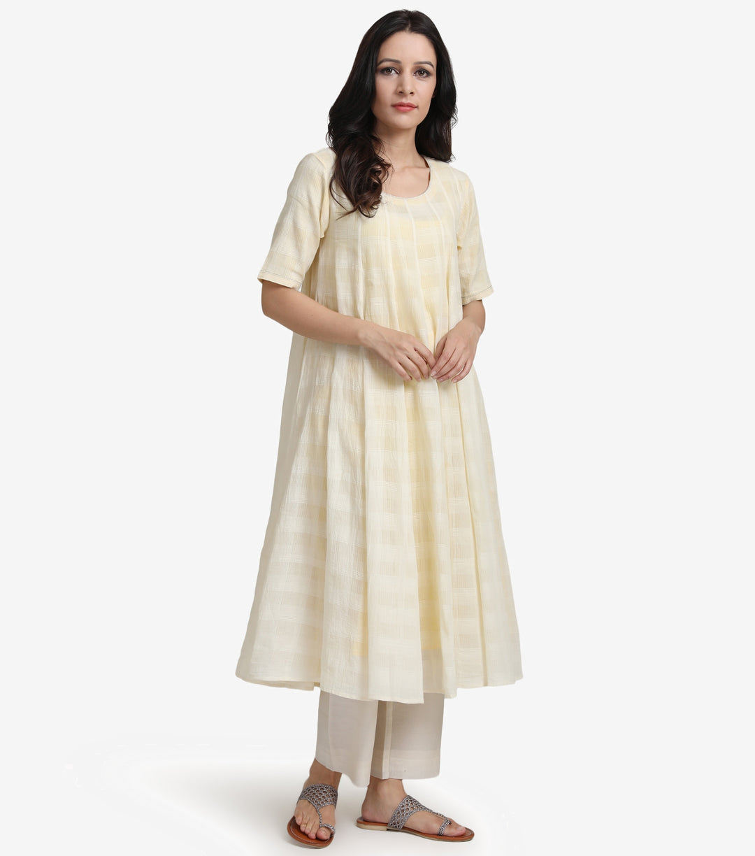 Natural flared cotton kurta