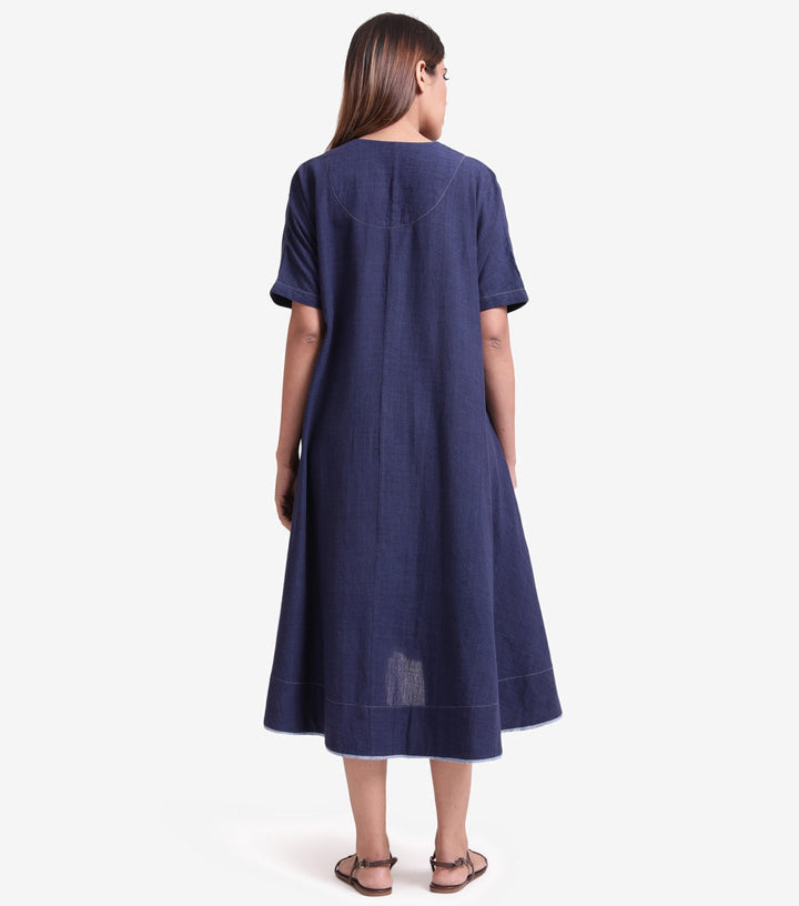 Navy blue solid khadi Dress