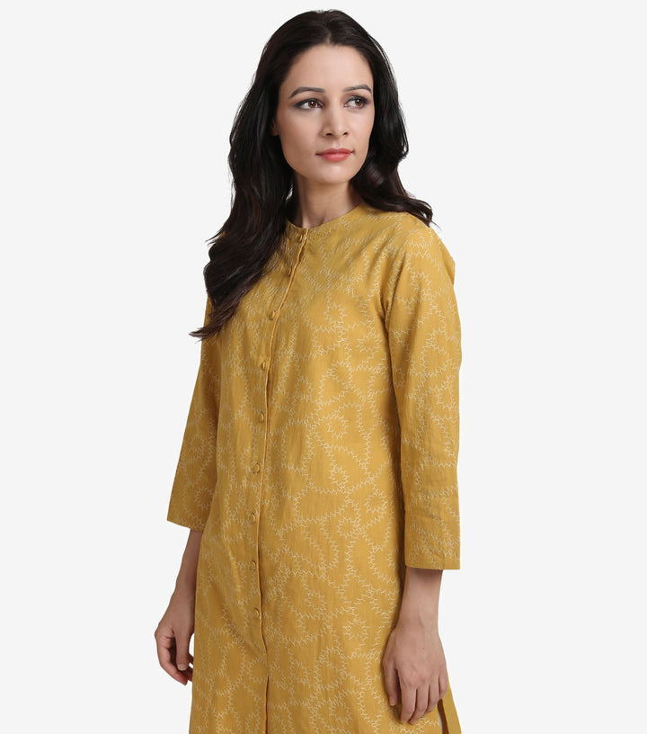 Mustard embroidered cotton kurta