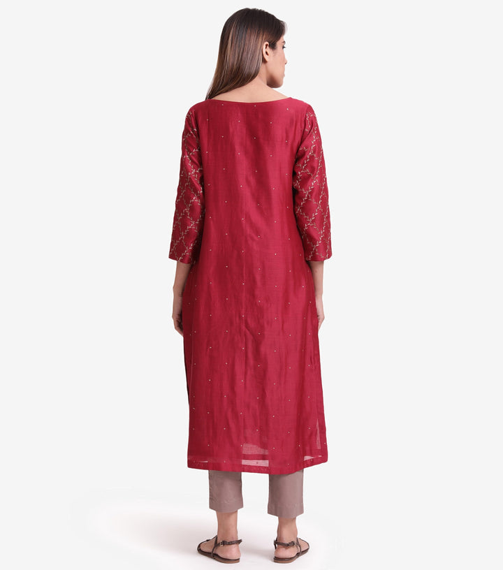 Wine chanderi embroidered kurta