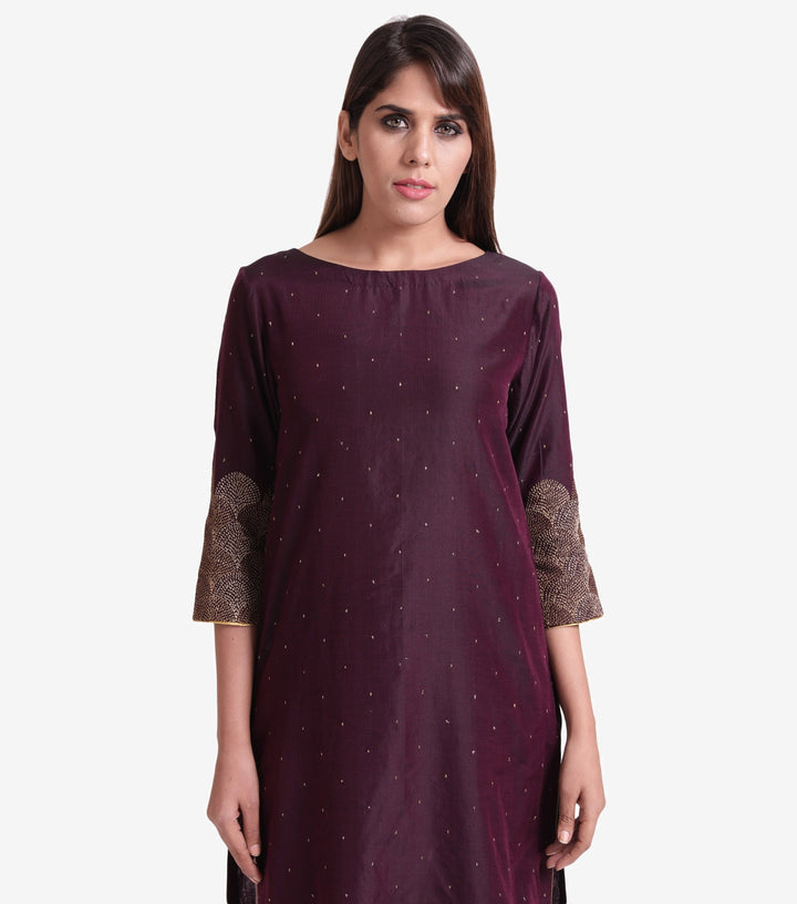 Purple embroidered Cotton silk kurta