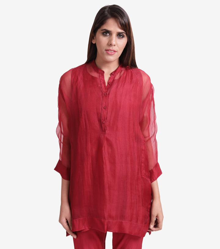 Maroon Solid organza Tunic