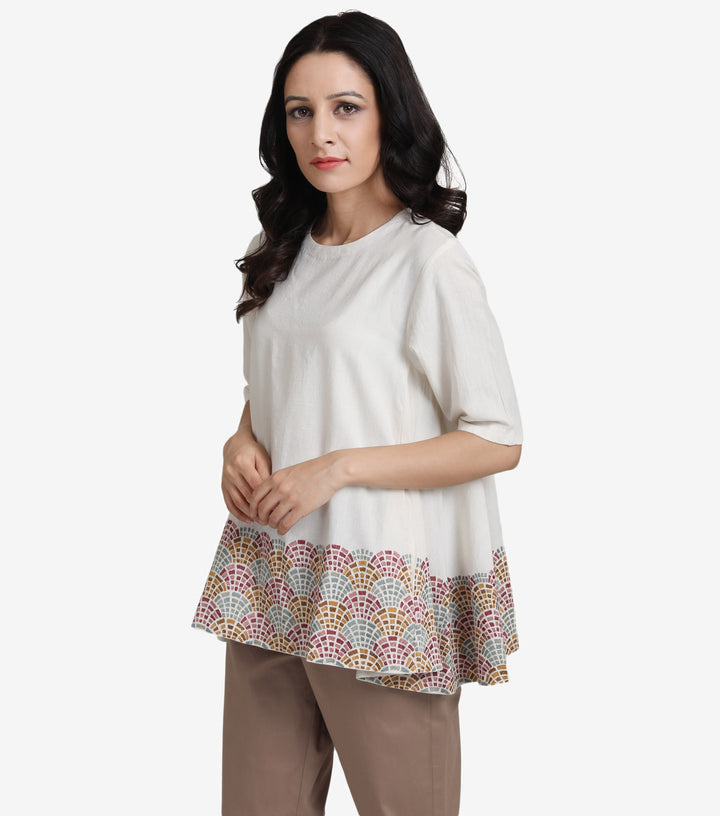 Natural embroidered cotton linen top