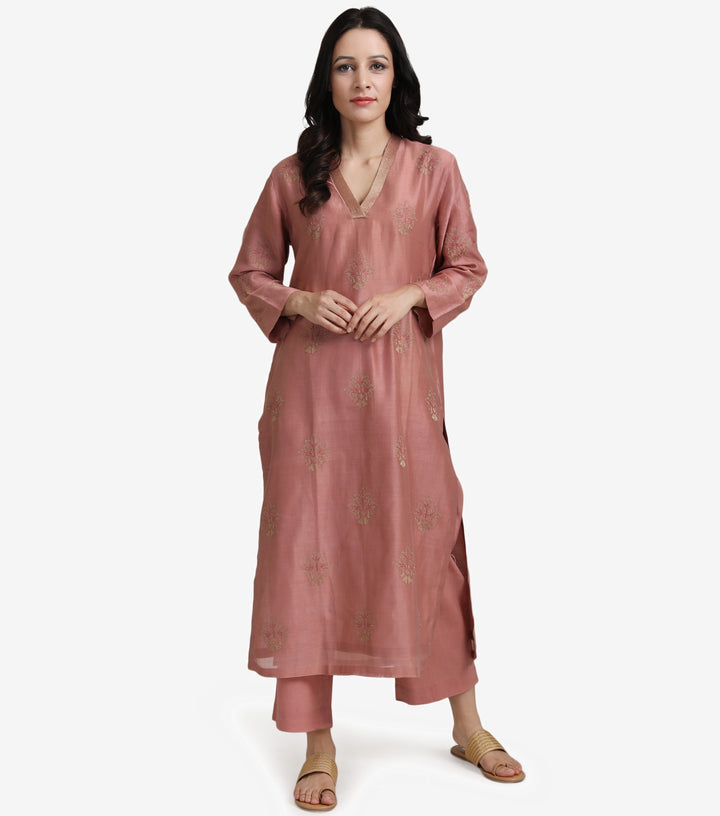 Rose Pink Chanderi Suit Set