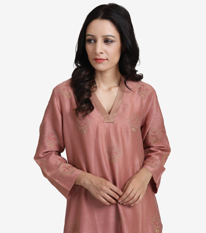 Rose Pink Chanderi Suit Set