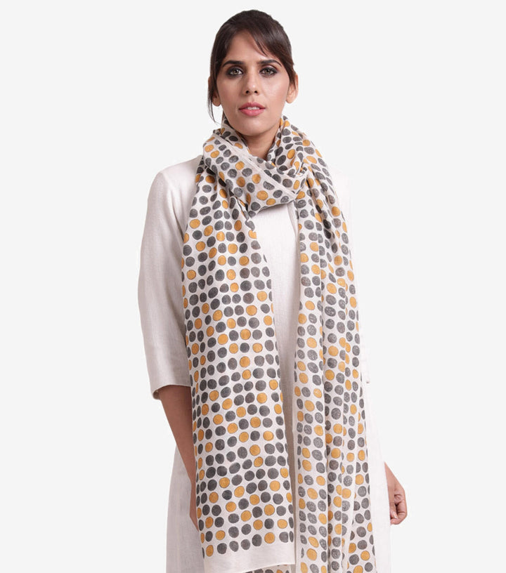 Polka dot printed wool stole