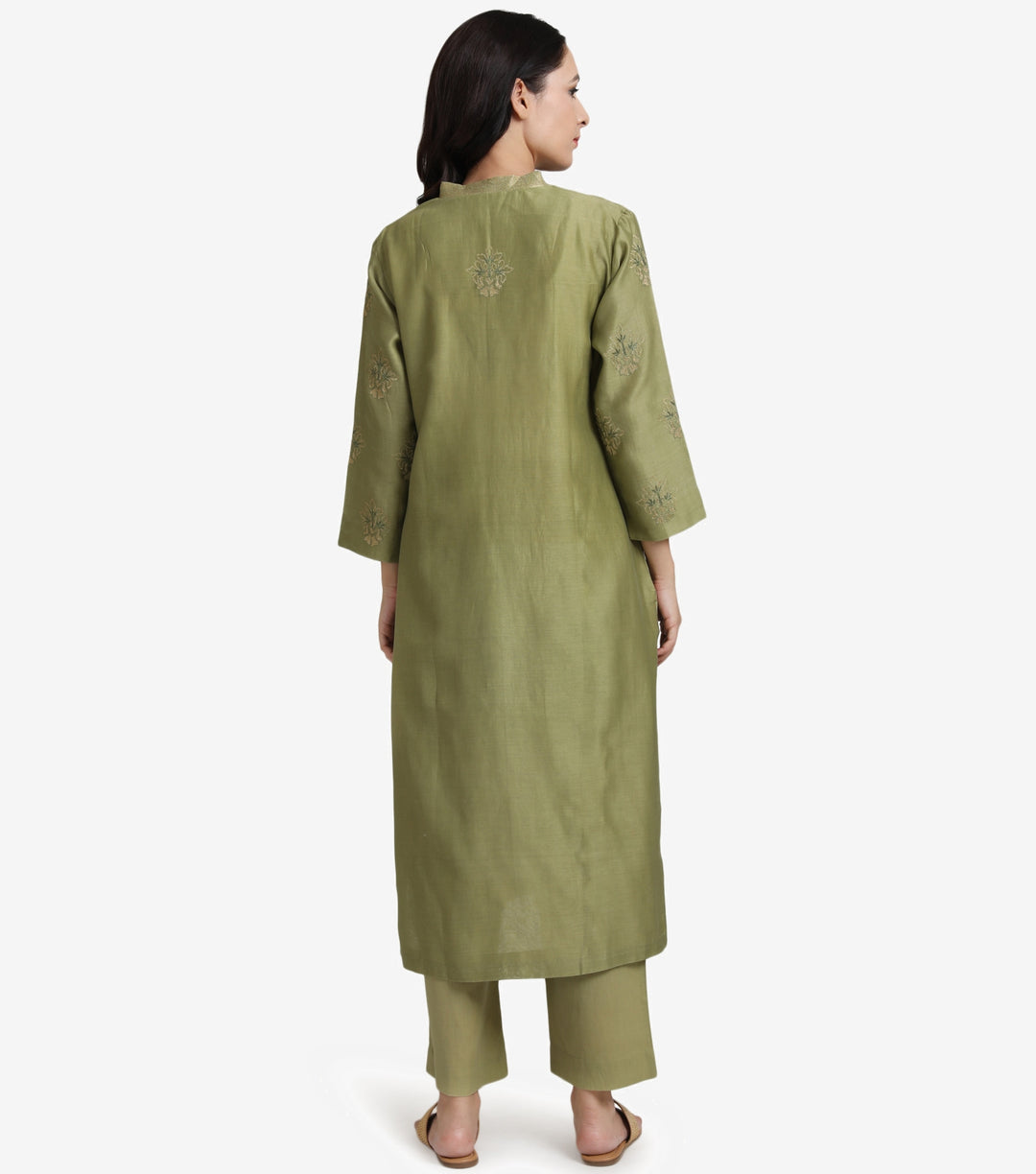 Green chanderi kurta set