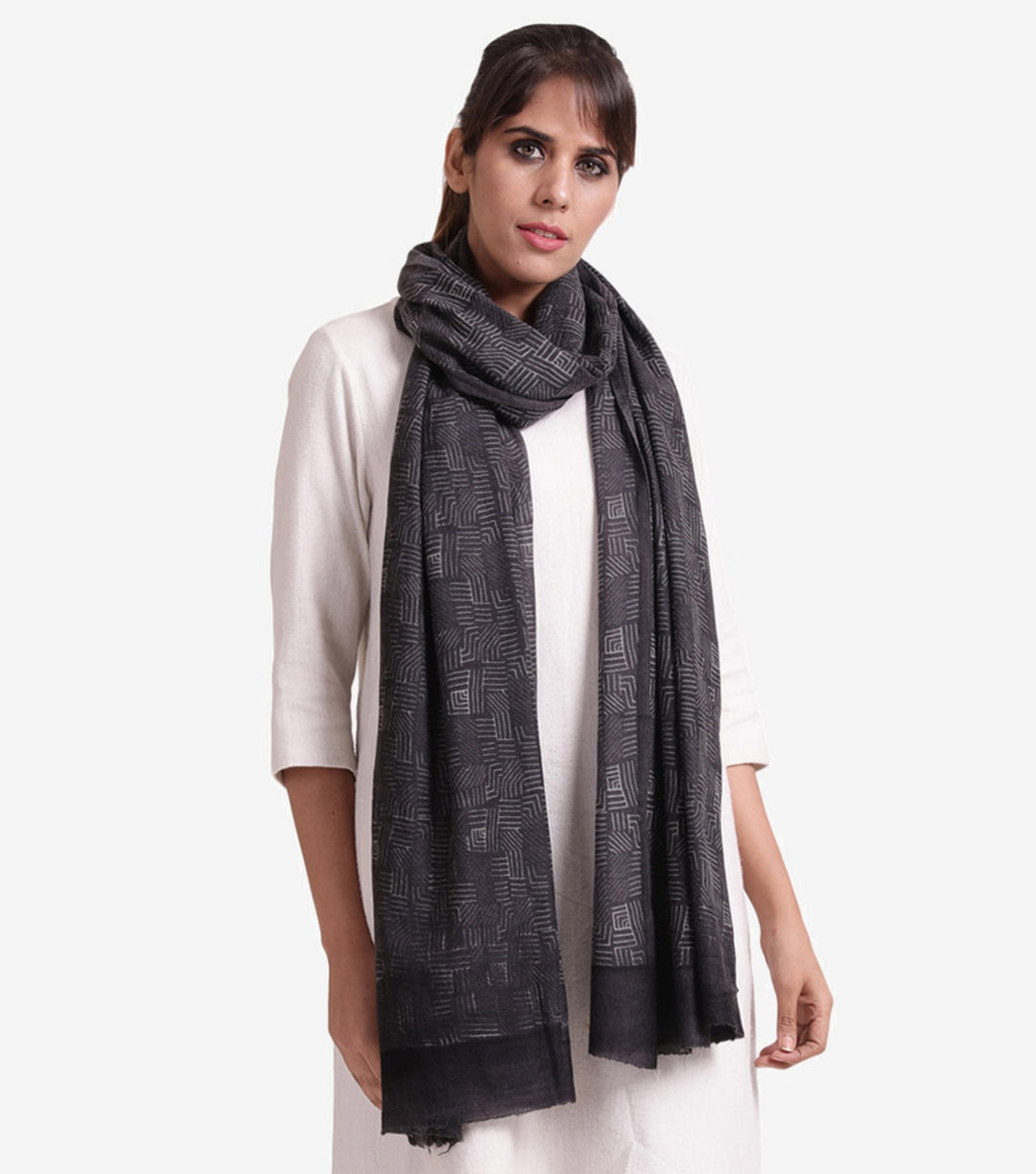 Black Printed wool stole