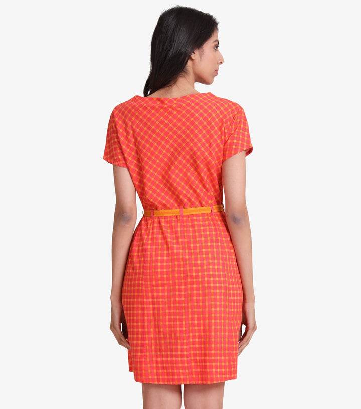 Orange summer checked dress