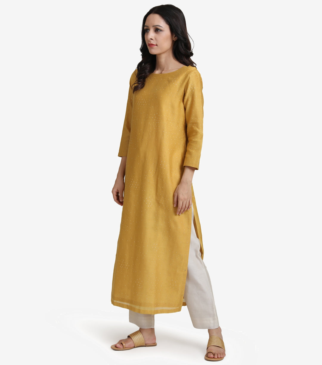 Mustard chanderi kurta