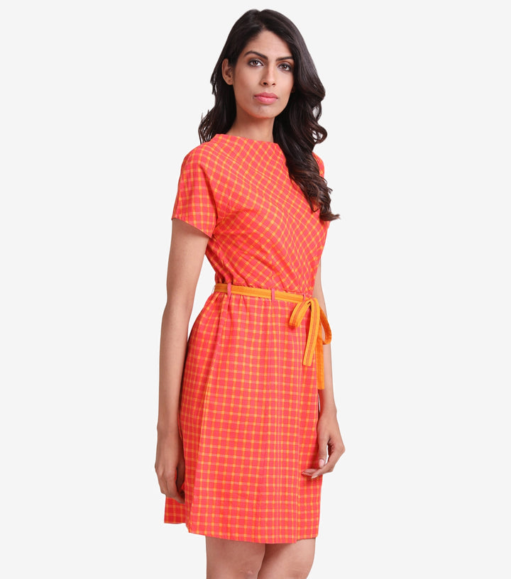 Orange summer checked dress