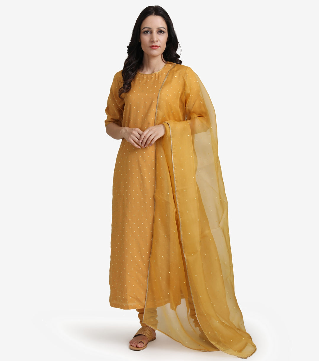 Mustard Chanderi Suit Set