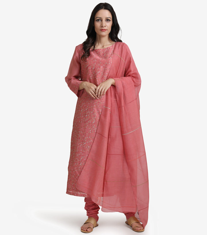 Dark Pink Embroidered Chanderi Suit set