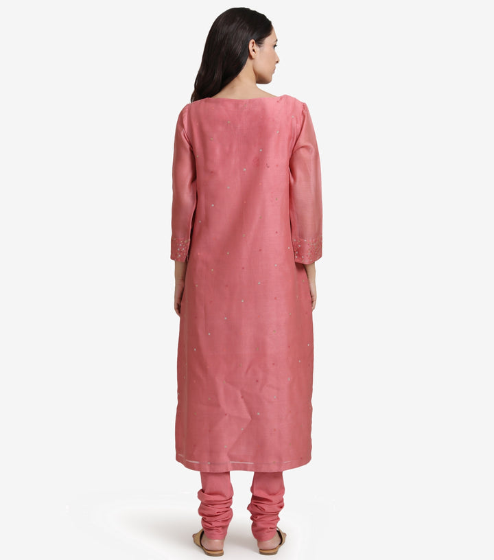 Dark Pink Embroidered Chanderi Suit set