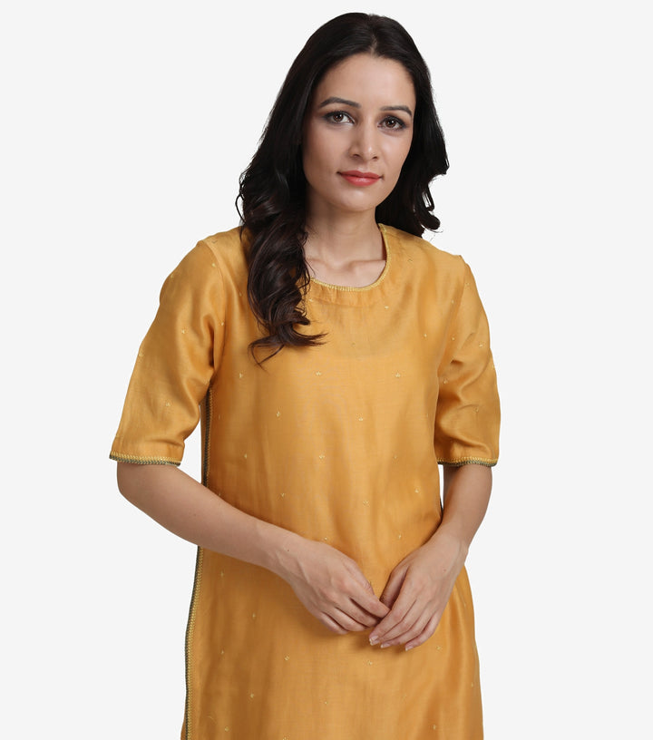 Mustard Chanderi Suit Set