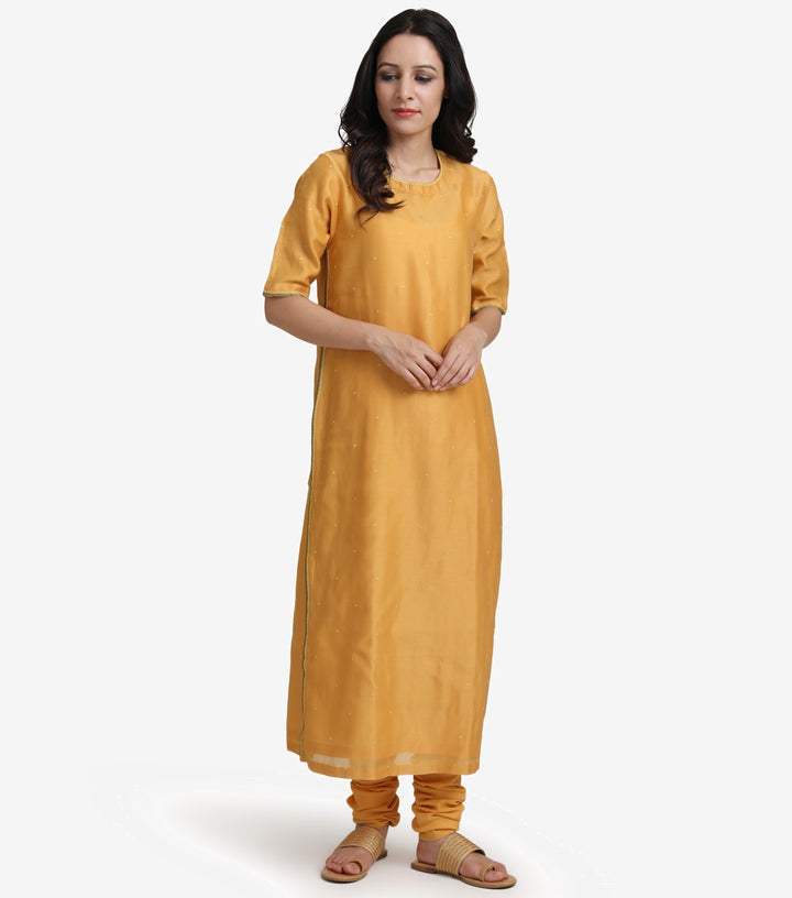 Mustard Chanderi Suit Set