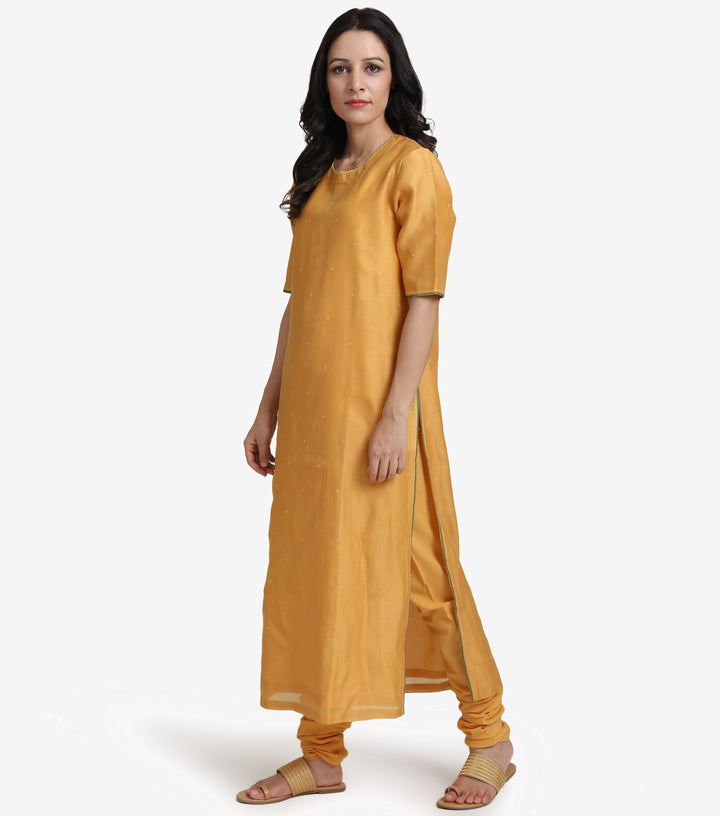 Mustard Chanderi Suit Set