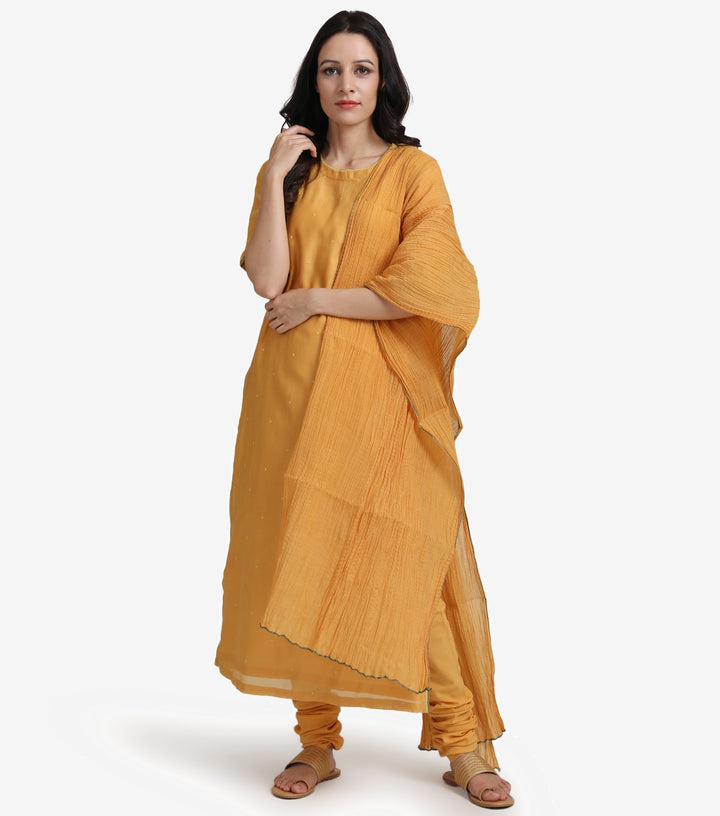 Mustard Chanderi Suit Set