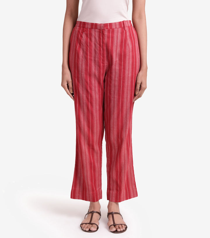 Red striped linen pant