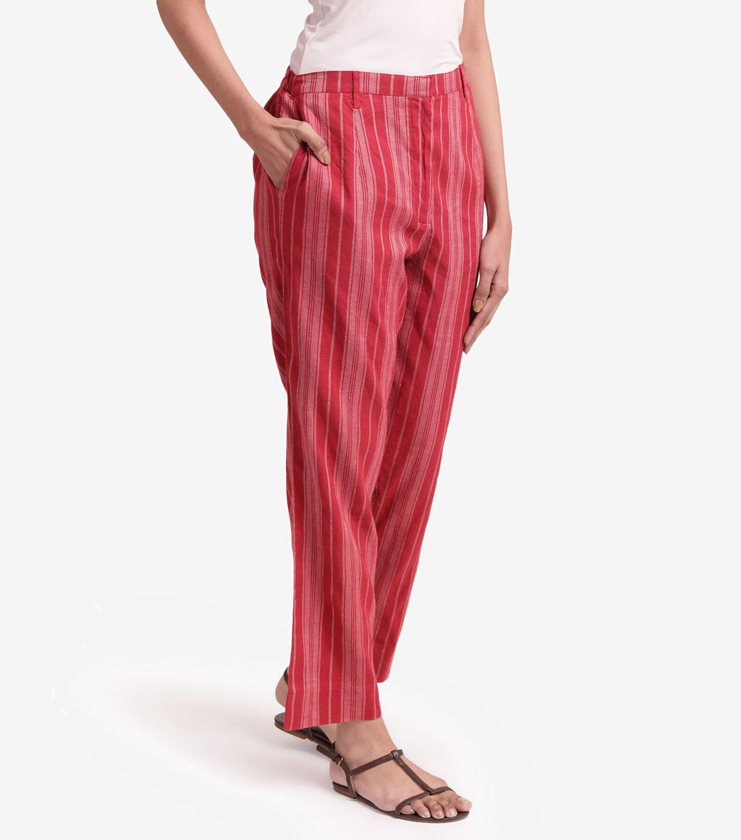 Red striped linen pant