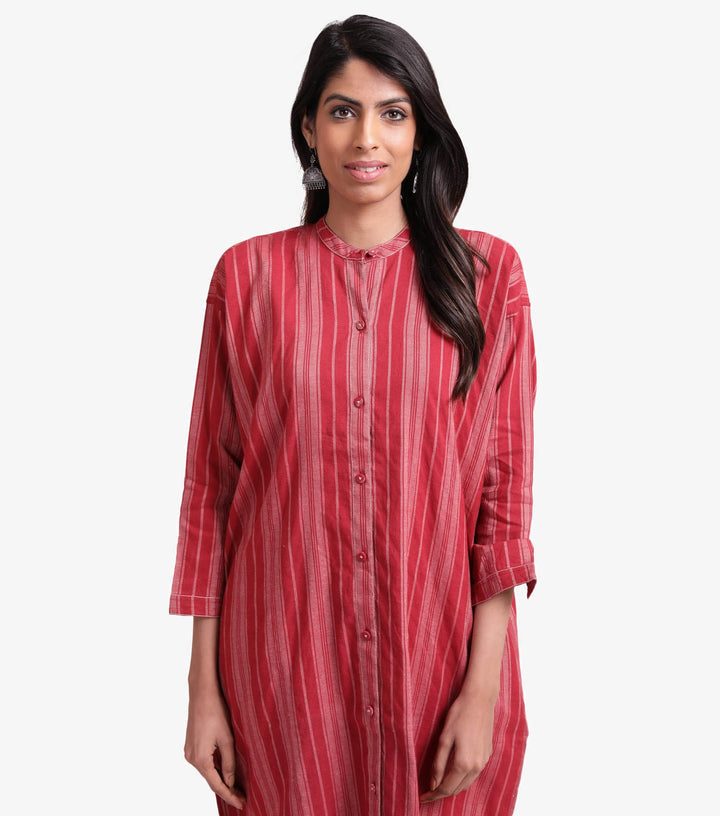 Red striped linen antifit kurta