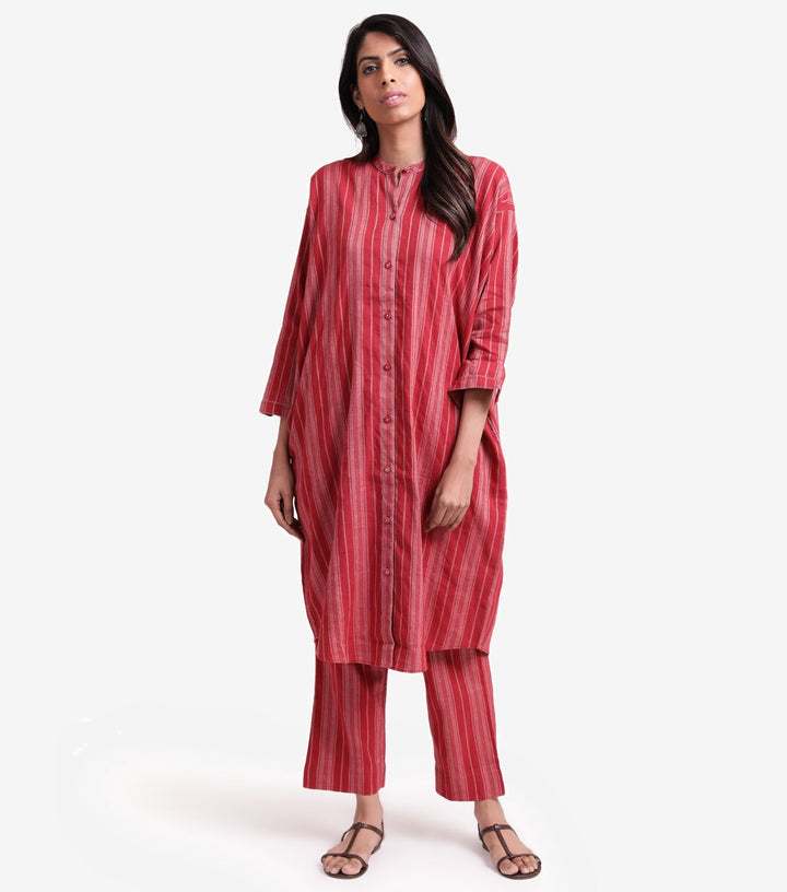 Red striped linen antifit kurta