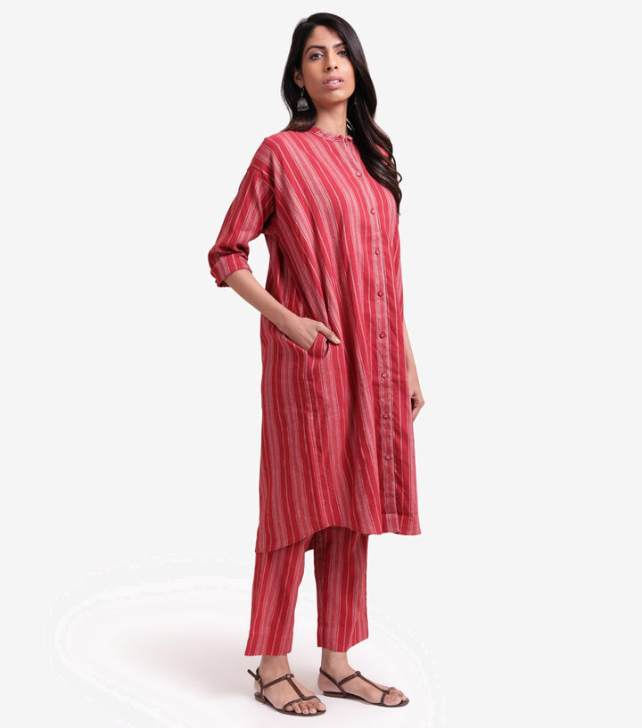 Red striped linen antifit kurta