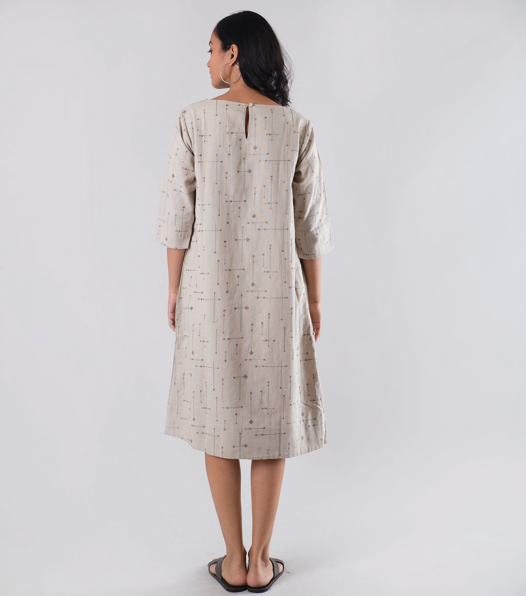 Beige embroidered linen Dress