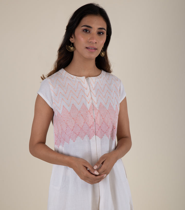 White Embroidered Cotton Linen Kurta