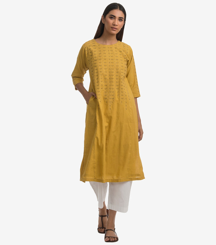 Yellow cotton kurta