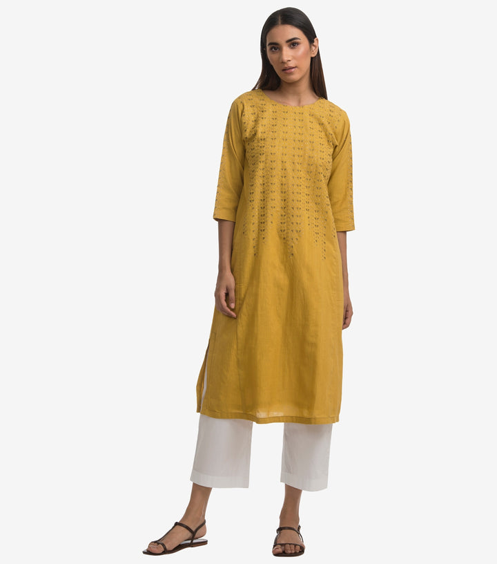 Yellow cotton kurta