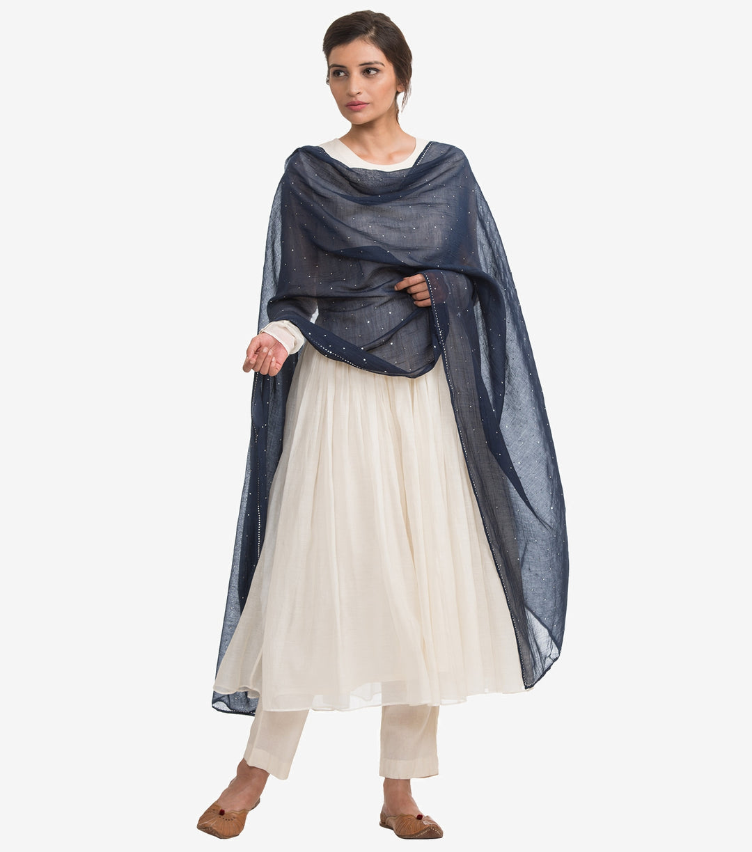 Navy mukaish chanderi dupatta