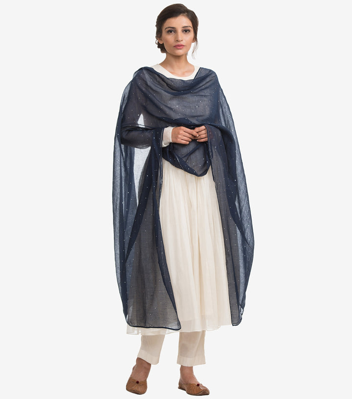 Navy mukaish chanderi dupatta