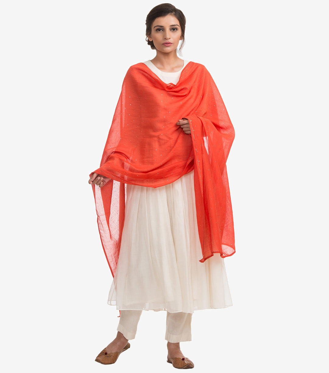 Orange Mukaish chanderi dupatta