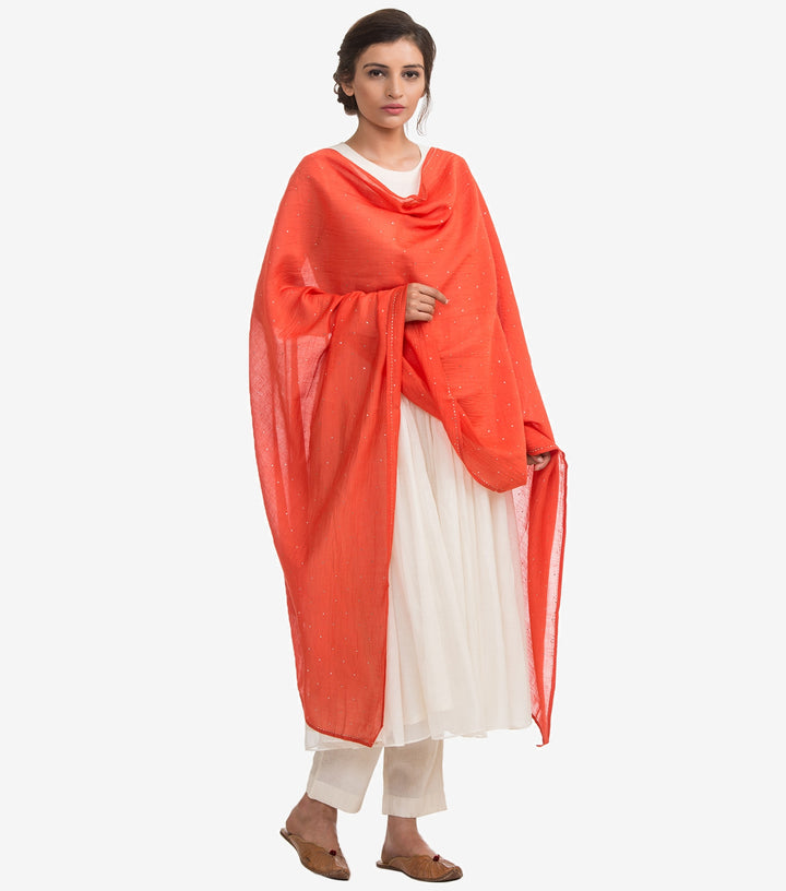 Orange Mukaish chanderi dupatta