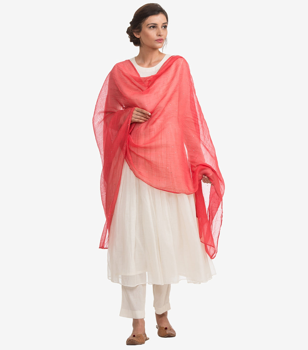 Red Mukaish chanderi dupatta