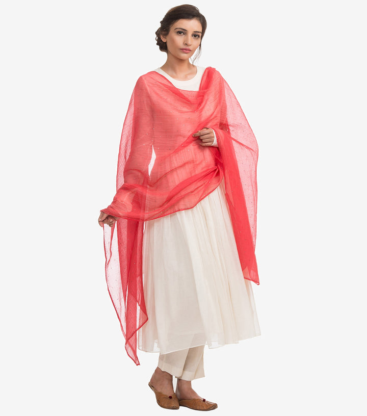 Red Mukaish chanderi dupatta