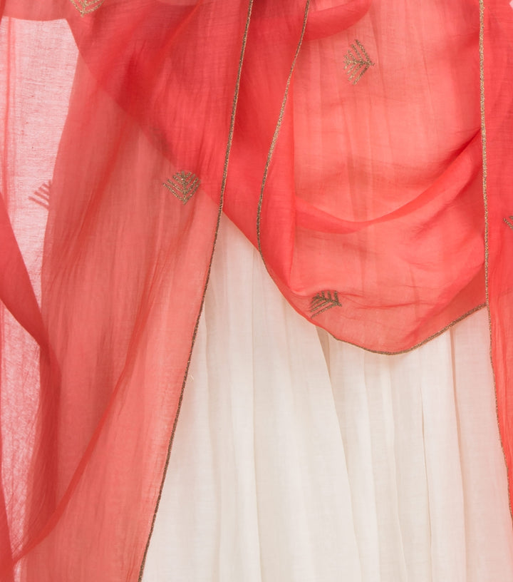 Coral chanderi embroidered dupatta