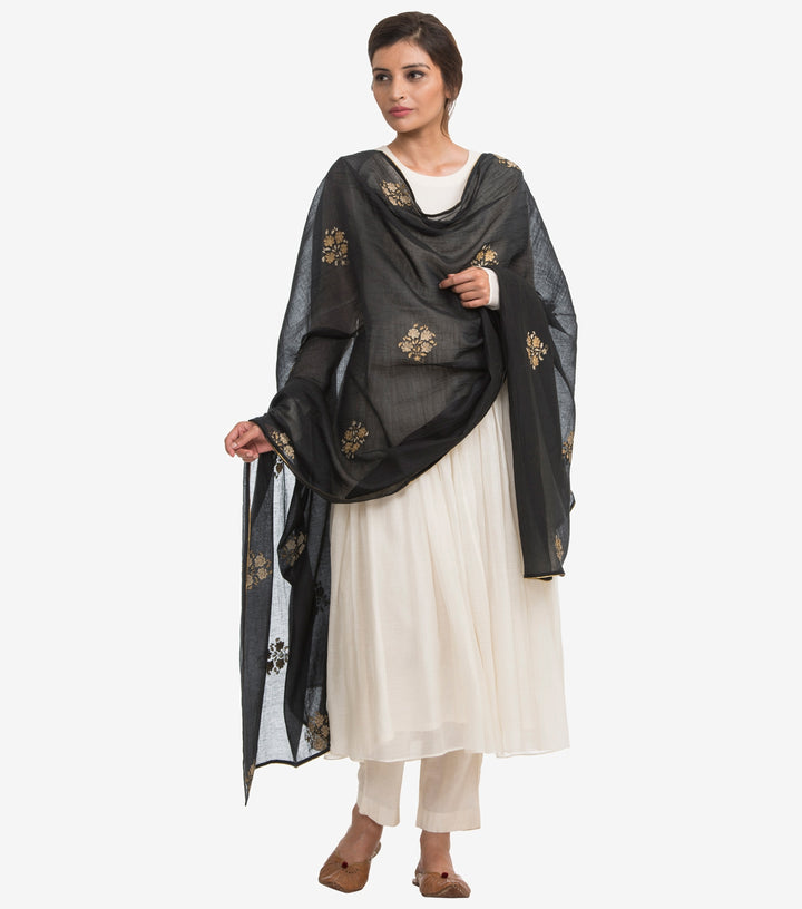 Black chanderi embroidered dupatta