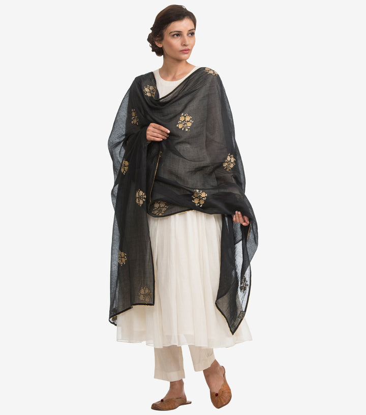 Black chanderi embroidered dupatta