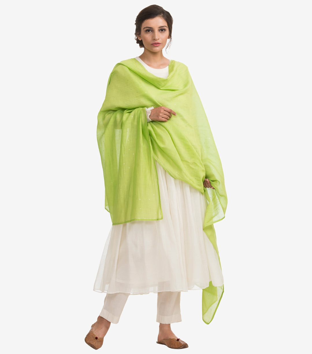 Lime Mukaish chanderi dupatta