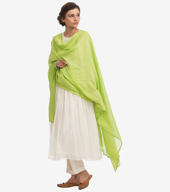 Lime Mukaish chanderi dupatta