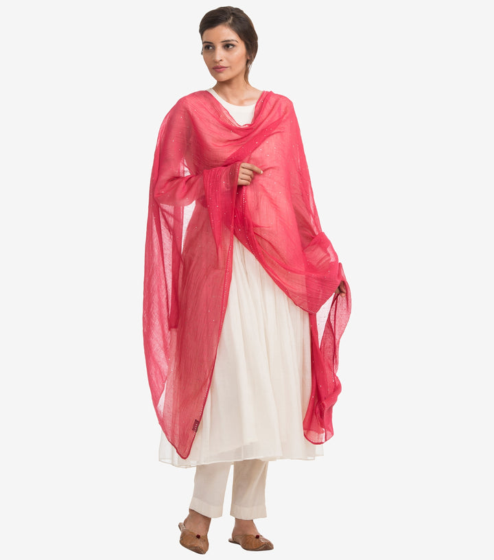 Pink Mukaish chanderi dupatta