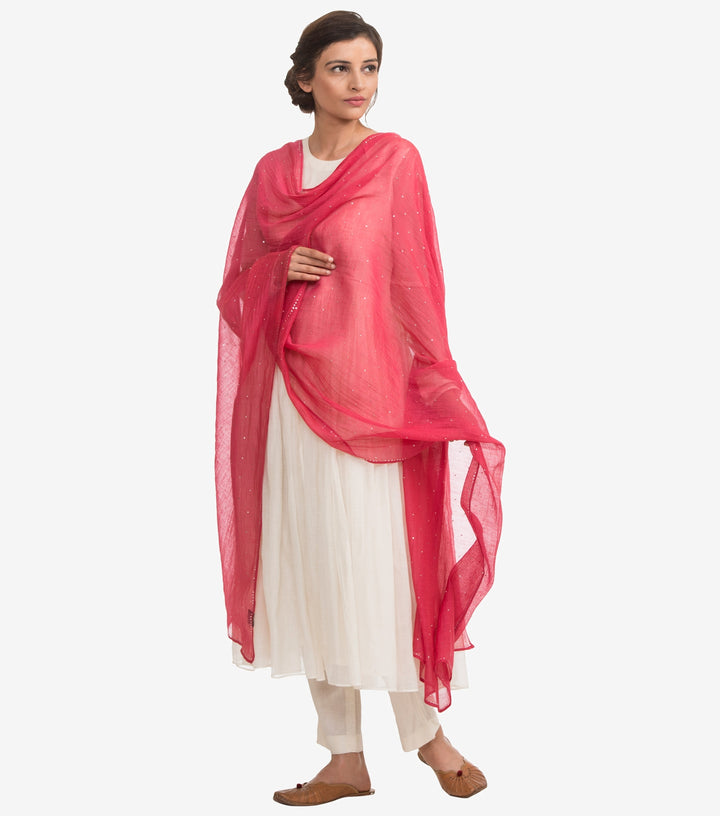 Pink Mukaish chanderi dupatta