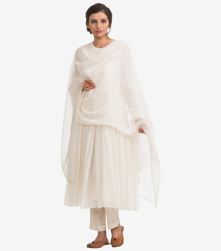 Offwhite Mukaish Chanderi Dupatta