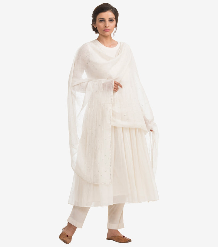 Offwhite Mukaish Chanderi Dupatta